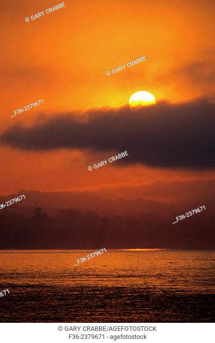 Fog bank rolling in at sunrise over Monterey Bay, from Capitola Beach, Santa Cruz County, CALIFORNIA