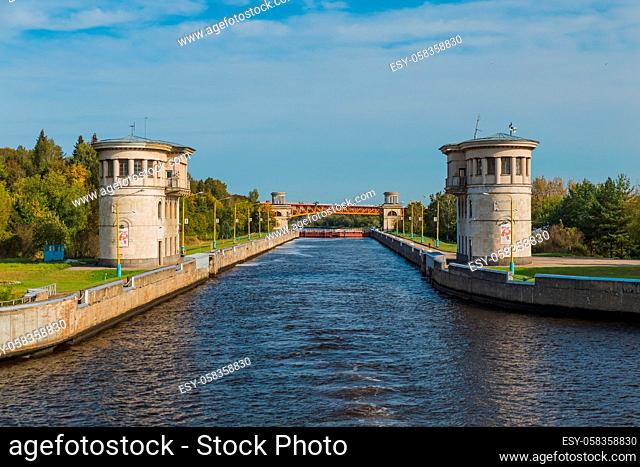 Lock on Moscow river - Russia - travel technology background