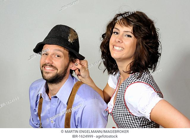 Couple wearing traditional Tyrolean costumes, portrait