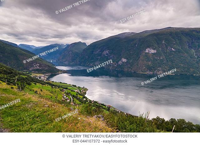 View at Aurland in cloudy weather, Norway
