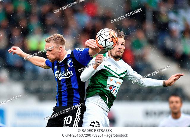 Vit Benes (right) of Jablonec and Nicolai Jorgensen of Copenhagen in action during the Football Europa League 3rd qualifying round match FK Jablonec vs FC...