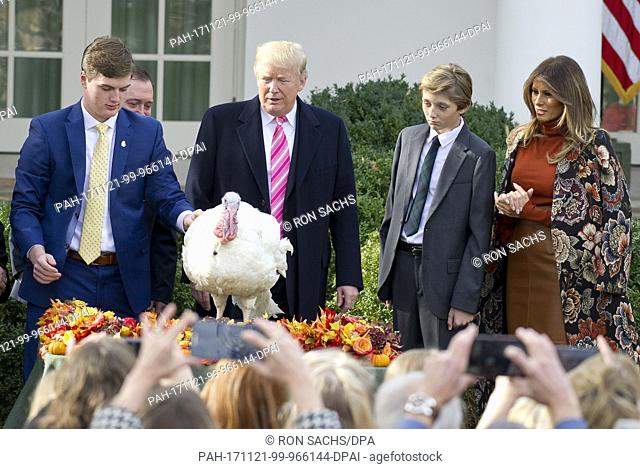 United States President Donald J. Trump and First Lady Melania Trump host the National Thanksgiving Turkey Pardoning Ceremony in the Rose Garden of the White...