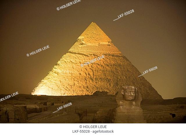 Sound & Light Show at Pyramids of Giza, Sphinx & Chephren Pyramid, Cairo, Eqypt