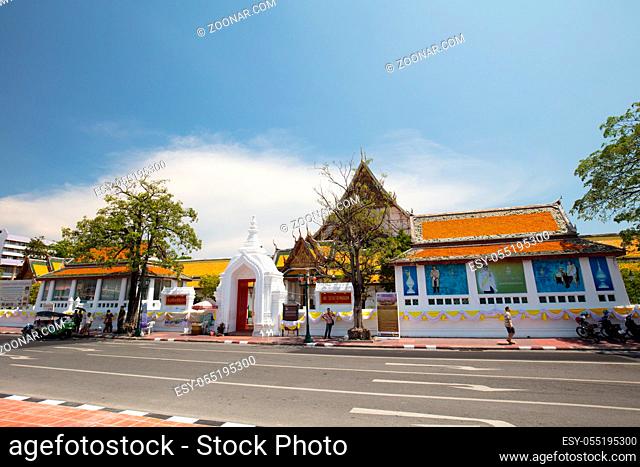 BANGKOK - APRIL 22: The ancient grounds of Wat Suthat buddhist temple in Bangkok, Thailand