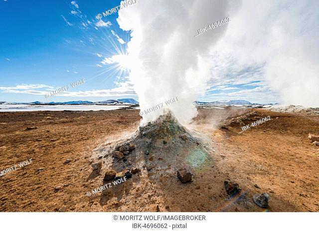 Steaming fumarole, solfatara in Hverarönd, also Hverir or Namaskard, geothermal area, North Iceland, Iceland