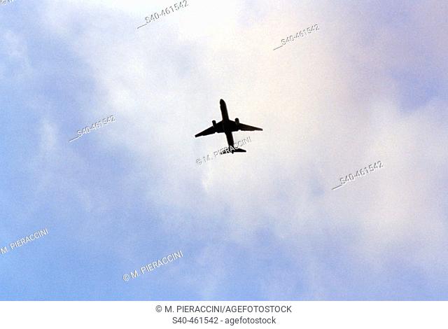 Airplane, sky, clouds