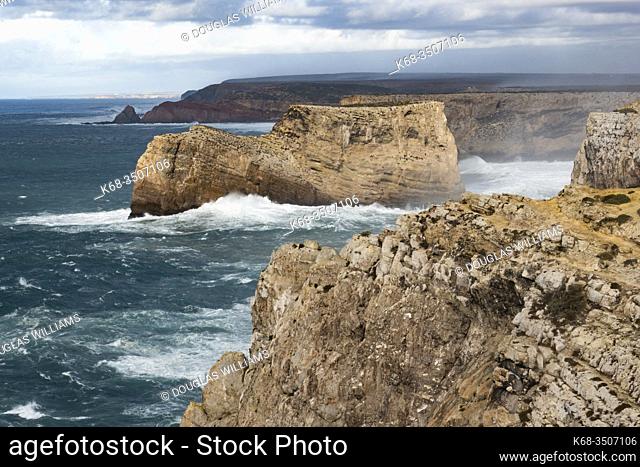Cliffs on the Atlantic coast at Cabo Sao Vicente, Sagres Point, Algarve, Portugal