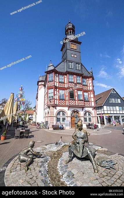 Market square with the old town hall of Lorsch, Hesse, Germany, Europe