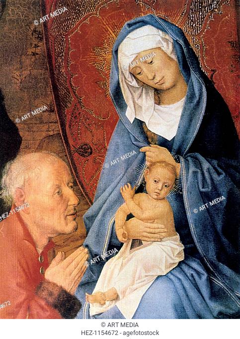 'The Adoration of the Magi', detail, 15th century. Part of a Triptych