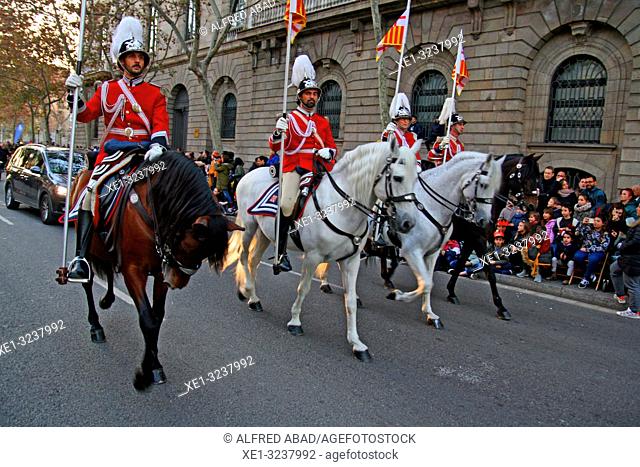 Urban Guards on horseback, retinue of the Cabalgata de Reyes 2019, Barcelona, Catalonia, Spain