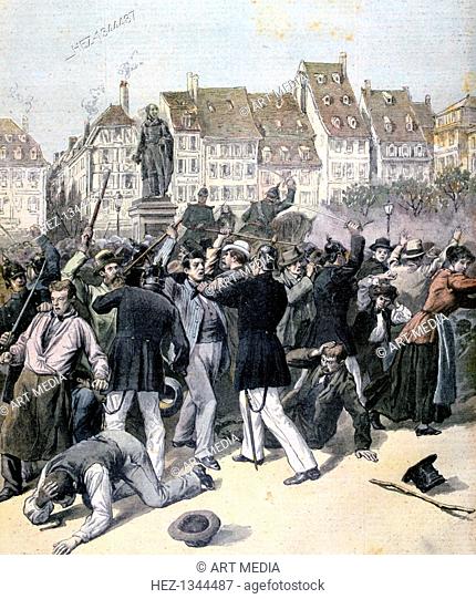 Rioting in Place Kléber, Strasbourg, 1893. A print from the Le Petit Journal, 15th July 1893