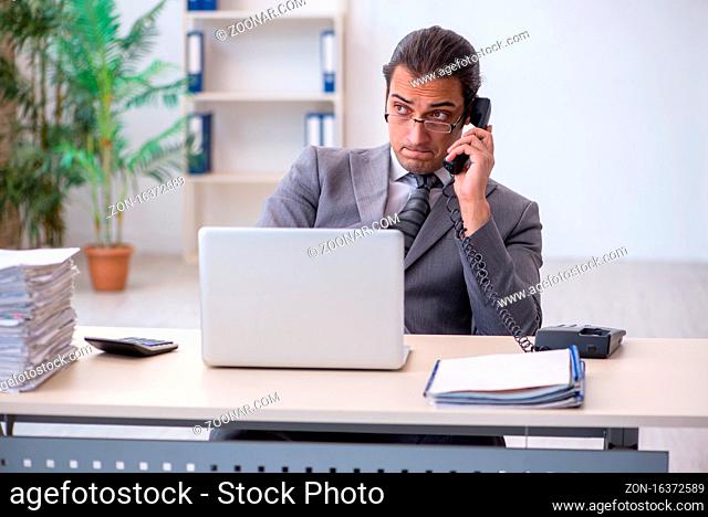 Young employee talking by phone in the office