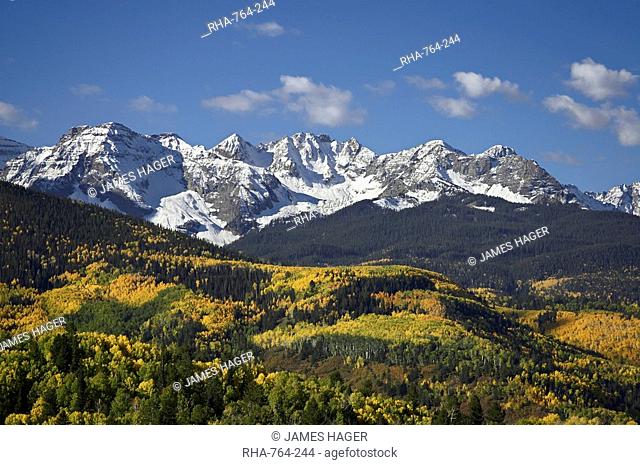 Sneffels Range with fall colors, near Ouray, Colorado, United States of America, North America