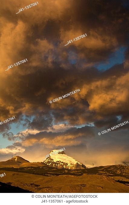 Dawn light on storm clouds over Cerro Solo  near Cerro Torre , Parque Nacional Los Glaciares, Patagonia, Argentina