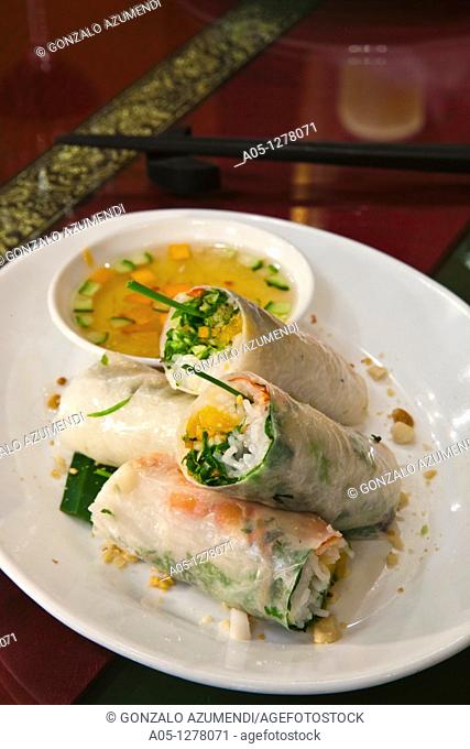 Fresh spring rolls with prawn and mango Wild Lotus style  Wild Lotus Restaurant  Hanoi  Vietnam