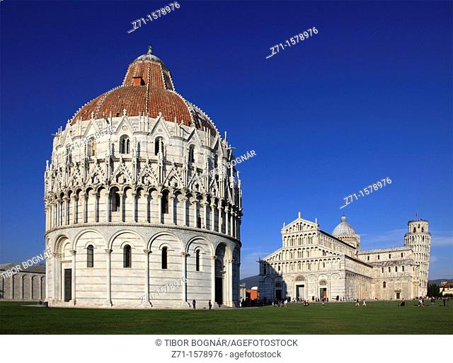 Italy, Tuscany, Pisa, Baptistry, Cathedral, Leaning Tower