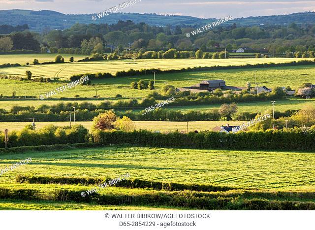 Ireland, County Tipperary, Fethard, elevated view of fields, dusk