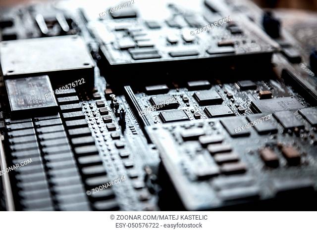 Circuit board. Electronic computer hardware technology. Motherboard digital chip. Tech science background. Integrated communication processor