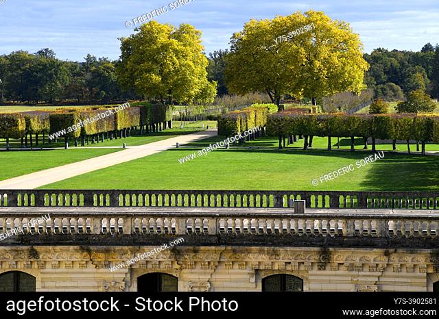 The french gardens at Royal chateau at Chambord, Loire Valley, France, Europe