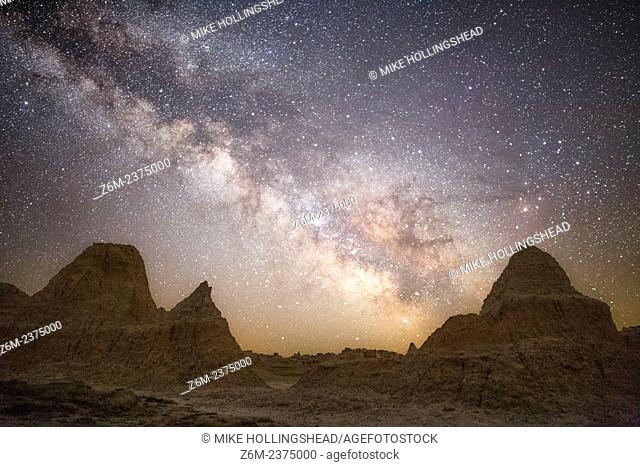 Milky Way rises over the Badlands of South Dakota