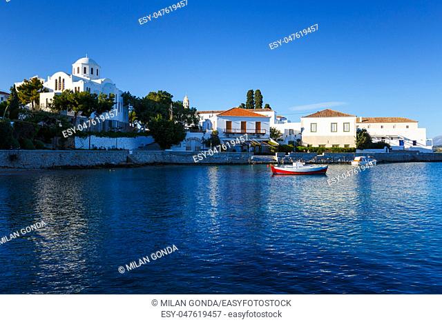 View of traditional architecture in Spetses village, Greece.