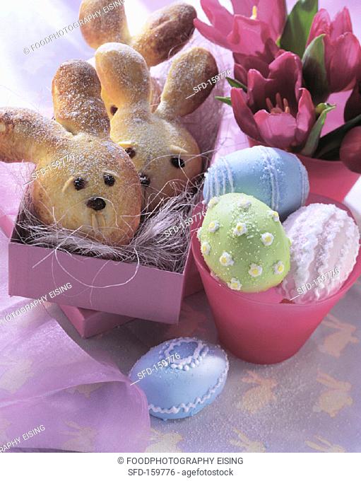 Easter bunny and filled eggs in yeast dough (2)