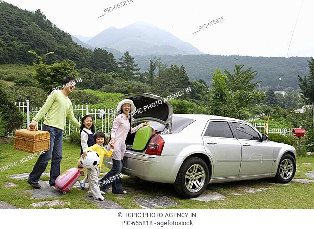 Korean Family Going Picnic