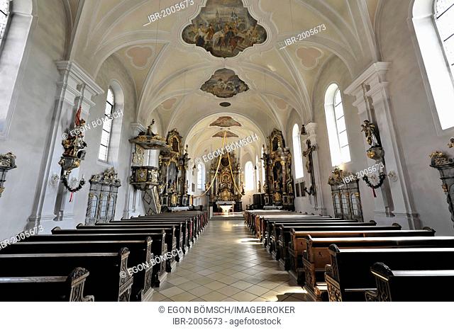 Interior view, Church of the Assumption of Mary, first mentioned in 1179, Bad Koetzting, Bavaria, Germany, Europe