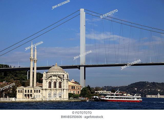 Ortakoey Mosque under Bosphorus Bridge, Turkey, Istanbul