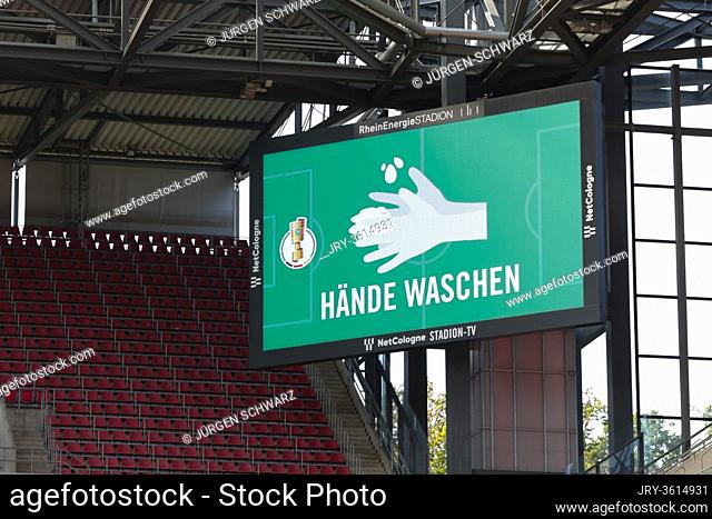 Cologne, Germany, 12.09.2020, DFB Pokal, 1. Runde, VSG Altglienicke - 1. FC Cologne: Haende waschen, wash your hands.