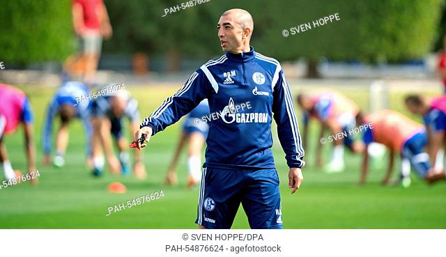 Schalke's head coach Roberto di Matteo gestures during a training session in Doha, Qatar, 09 January 2015. FC Schalke 04 stays in Qatar until 16 January 2015 to...