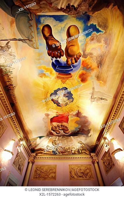Painted ceiling in Palace of the Wind room  Theatre-Museum of Salvador Dali, Figueres, Catalonia, Spain