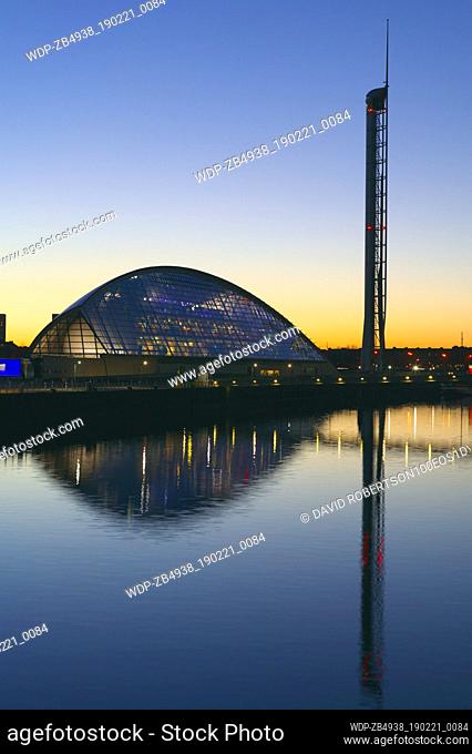 The Glasgow Science Centre and the Glasgow Tower beside the River Clyde, Glasgow, Scotland