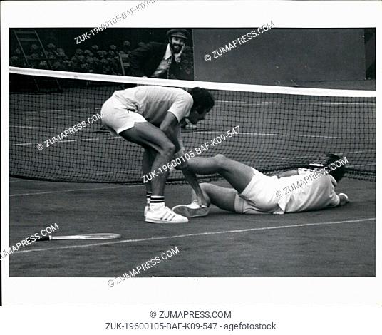 1973 - John Newcombe Of Austraya Pulling His Countryman, Tony Roche, From Under The Net After Roche Slipped, Action At Forest Hills (Credit Image: © Keystone...