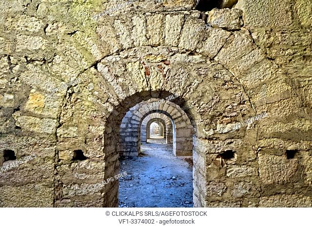 Archways in the ""Tagliata della Scala"", Italian fortress of the Great War. Primolano, Cismon del Grappa, Vicenza province, Veneto, Italy, Europe