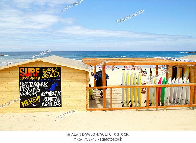 Surf school on Zurriola beach, Donostia, San Sebastian, Basque country, Spain