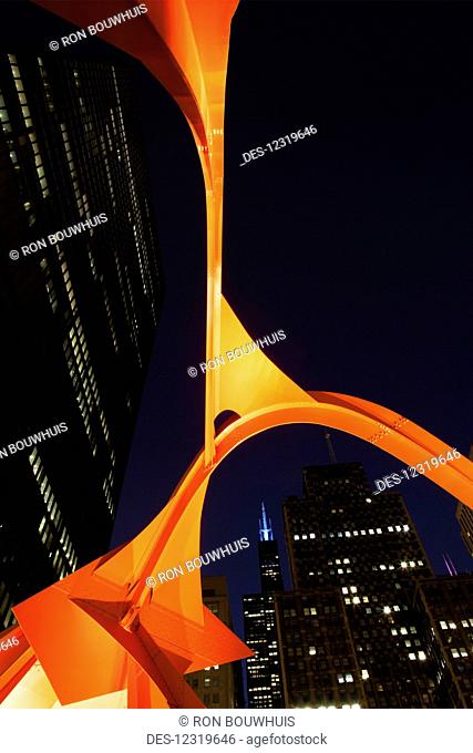 Alexander Calder’s Flamingo sculpture at Federal Plaza, located in front of the Kluczynski Federal Building; Chicago, Illinois, United States of America