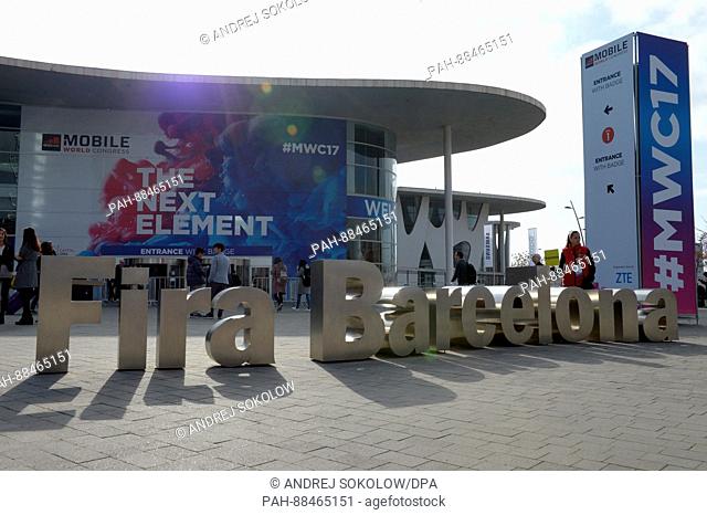 View of the main entrance of the Mobile World Congress in Barcelona, Spain, 26 February 2017. The annual event, taking place from 27 February to 2 March 2017