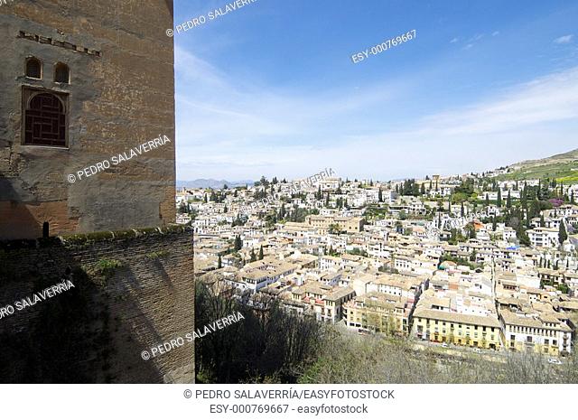 view the old town of Granada from Alhambra, Andalusia, Spain