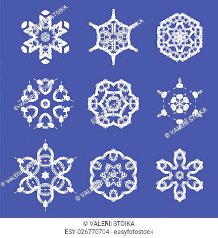 Set of Different Ornamental Rosettes Isolated on Blue Background