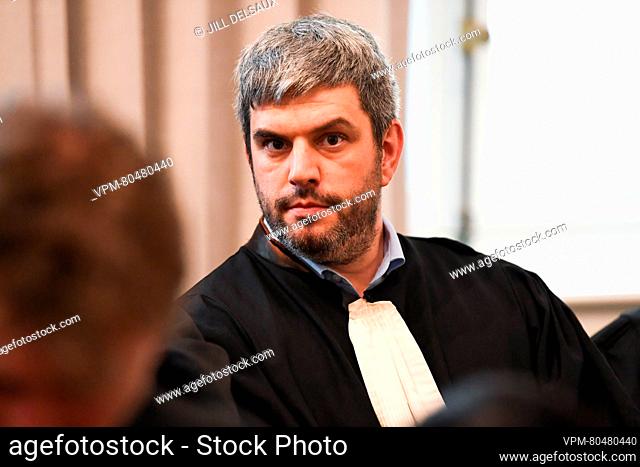 Lawyer Andy Boermans pictured during the jury constitution session at the assizes trial of thirteen men, before the Assizes Court of Limburg Province