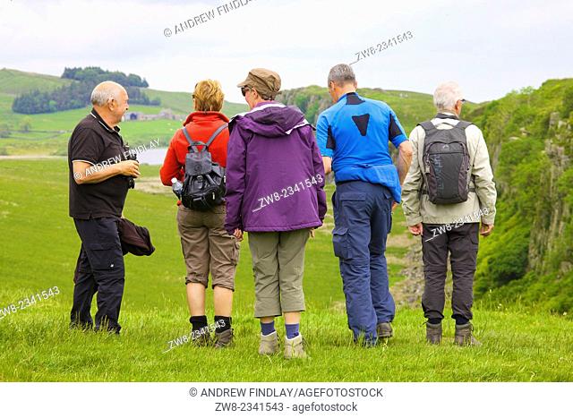Group of tourists at Steel Rigg Hadrian's Wall Northumberland England UK