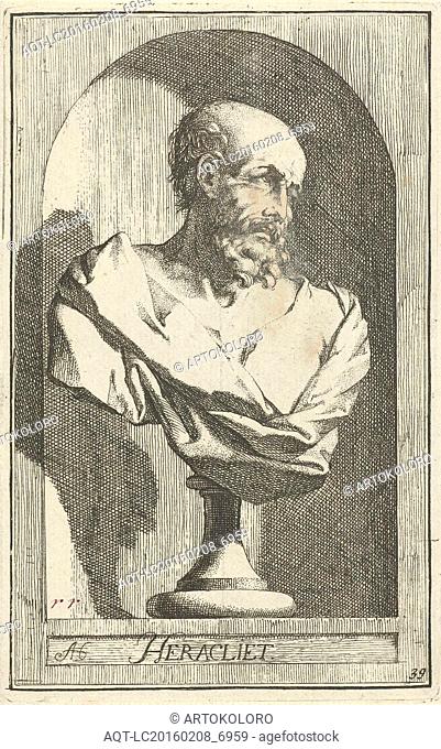Bust of Heraclitus, print maker: Arnold Houbraken, Leonard Schenk, 1710 - 1719
