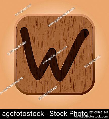 Hand drawn wooden letter W. Vector illustration EPS8