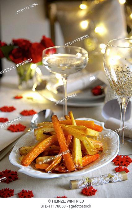 Roasted carrots and parsnips with a honey glaze for Christmas dinner