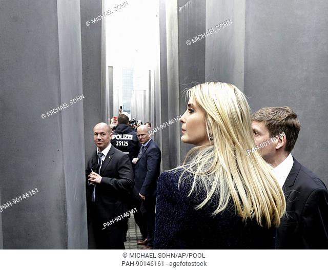 Ivanka Trump, daughter and advisor to US President, touching a shaft while visiting the Holocaust memorial in Berlin, Germany, 25 April 2017