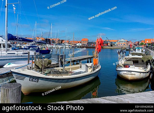 Ringkobing, Denmark - 31 May, 2021: many boats in the harbor of Ringkobing