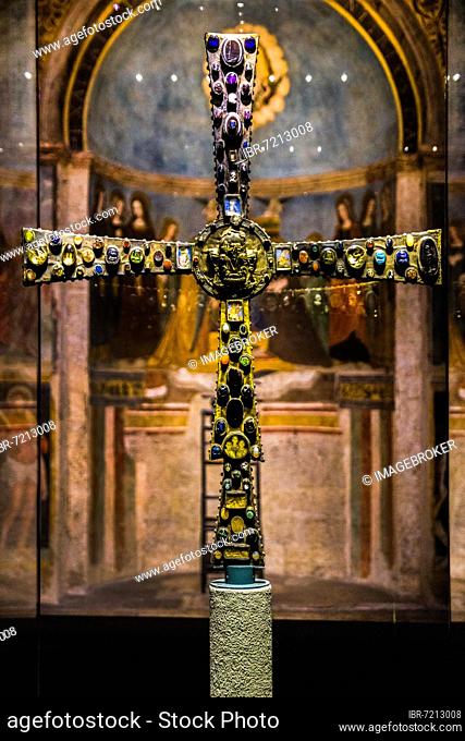 Cross of King Desiderio, 9th century goldsmith's work in the oratory of Santa Maria in Solario, with numerous precious stones, rare cameos and stained glass