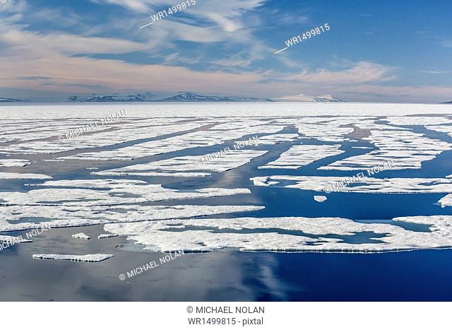 Open leads in first year sea ice in Hinlopen Strait, Svalbard, Norway, Scandinavia, Europe