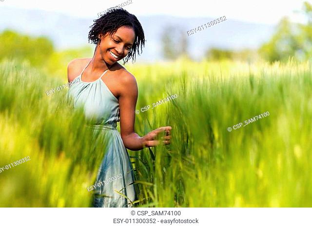 African American woman in a wheat field - African people